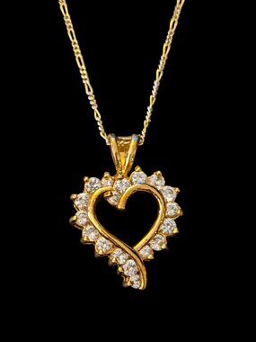 Vintage 925 Sterling Silver Yellow Gold Vermeil Clear Quartz .95" Heart
